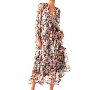 Anthropologie The Marais Printed Chiffon Maxi Dress Whimsical Feminine